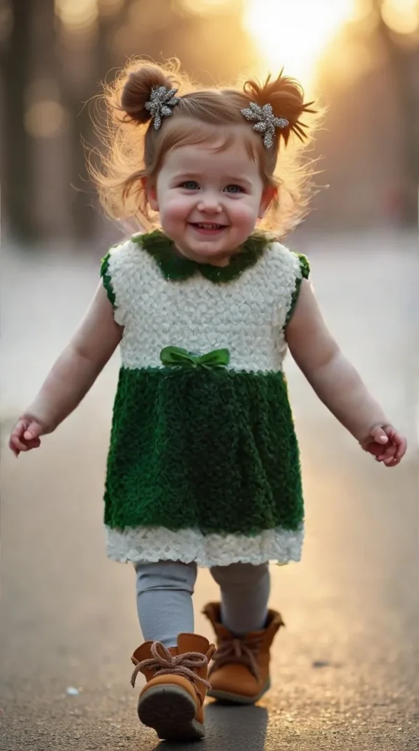 Green Velvet Baby Dress with Bow