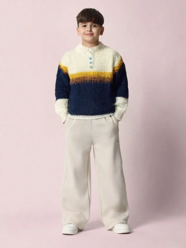 Boys Skin, Dark Blue & Camel Brown Woolen Sweater