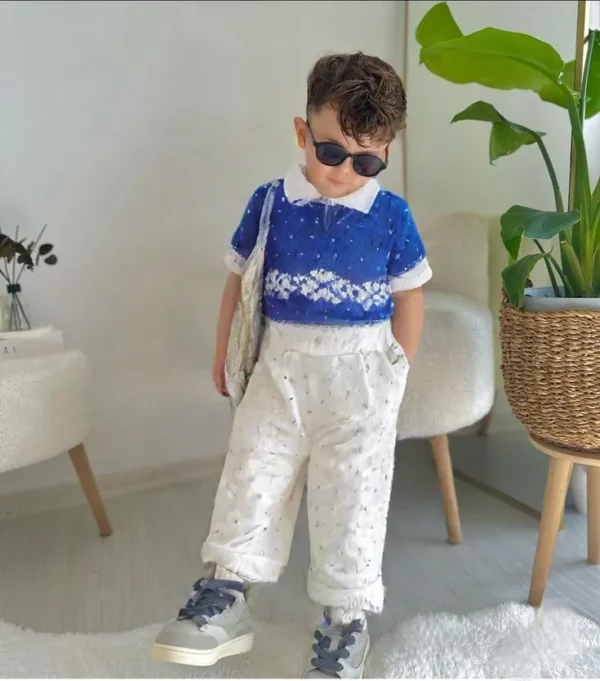 Blue Patterned Woolen Sweater for Boys