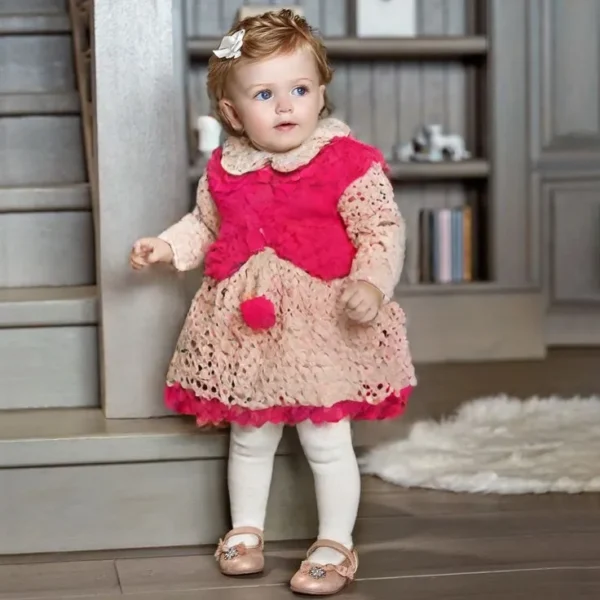 Pink Crocheted Woolen Frock Top for Baby Girls
